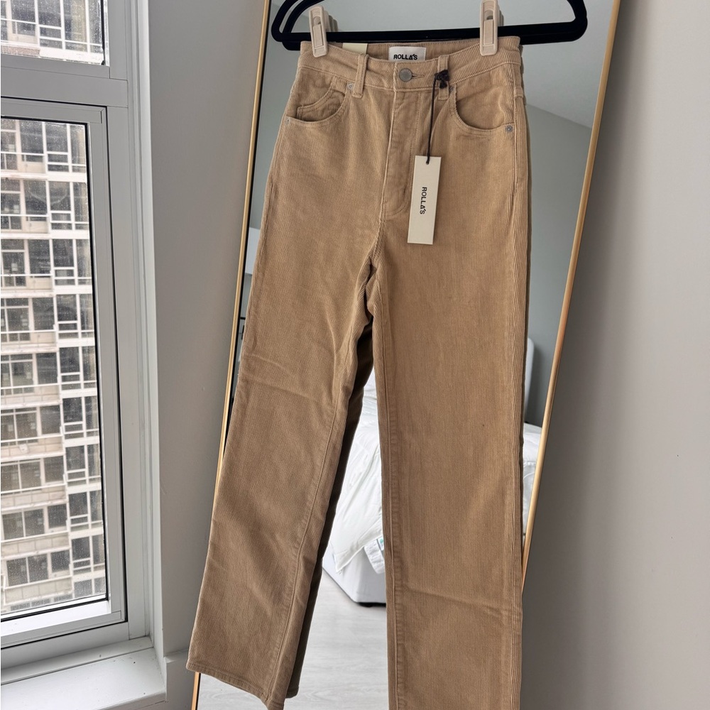 ROLLA'S Beige High-Rise Straight-Leg Jeans